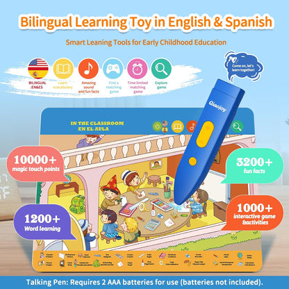 Qiaojoy Bilingual Interactive World Map for Kids Learning and Educational Toys, Talking Electronic Kids World Map i-Poster Geography Games Ages 3 to 12 Years Old, Custom Talking Birthday Gifts Card
