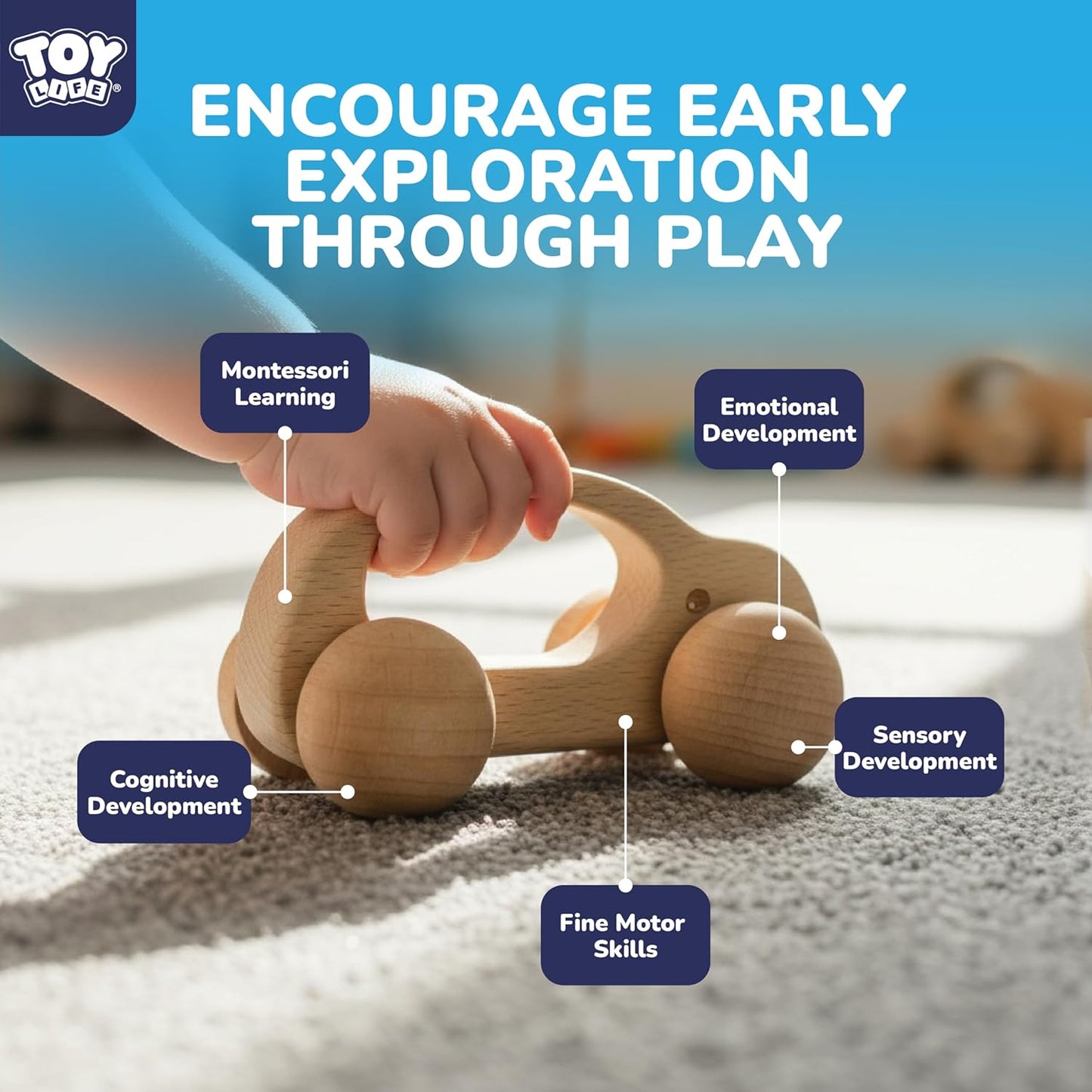 TOY Life Wooden Toys Cars, Montessori Baby Toys 6-12 Months, Wooden Baby Toys Rattle Cars for Toddlers 1-3, Baby Boy Girl Nursery Decor, Montessori Toys for 1 Year Old Boy First Birthday Gift