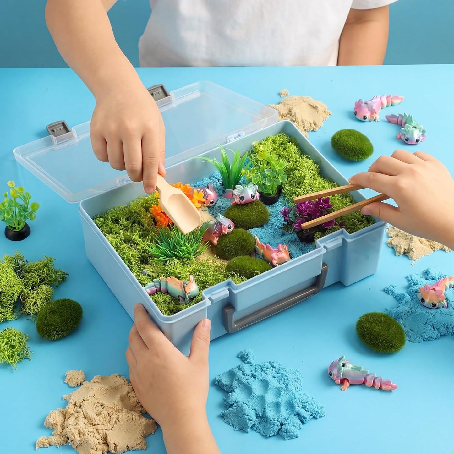 Jenaai Dinosaur Sensory Bin Dinosaur Excavation Archaeology Dig Kit Dino Skeletons Bones Puzzle Game Sandbox Storage with Lid Sand for DIY Making Kit Decoration Gifts Pretend Learning Construction