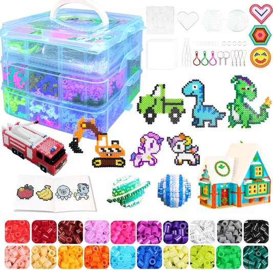 Fuse Beads Kit for Kids - 11000 Fuse Beads, 20 Colors 5mm Bead Craft Set with Storage Box, Pegboards, Ironing Paper and Accessories, Arts and Crafts Set Toys Gifts for Girls & Boys Birthday Christmas