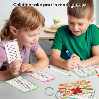 15 Pcs Boho Multiplication Flashcards 0-12, Multiplication Chart Math Flashcards, Times Table Flash Cards, Math Game with 2 Dry Erase Markers and 2 Rings for 1st to 3rd Grades