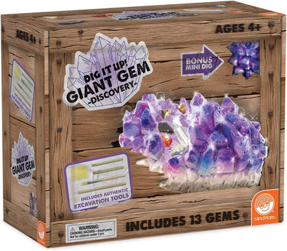 MindWare Dig It Up Giant Gem Discovery Kit - Gemstone Dig Kit Offers Geology for Kids with 12 Real Polished Hidden Gemstones - Includes 1 Giant Gem, Chiseling Tools, Gemstone Poster - Ages 4+