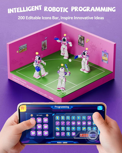 Ruko 6088 Robot toys for kids, Programmable Remote Gesture Sensing & APP Control, Interactive LED Face, Dancing Singing Rechargeable Smart Robot, Birthday Present for Age 3-6 Year Old Boys Girls, Blue
