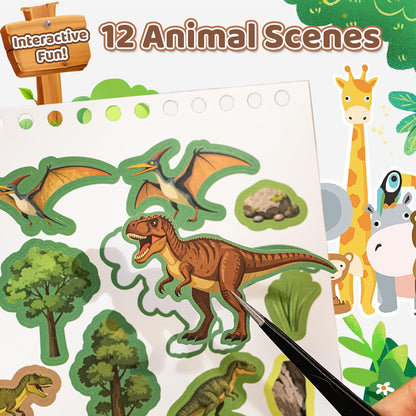 Animal Sticker Book for Toddlers 2-4 Years Sticker Activity Book for Kids with 12 Scenes & 12 Coloring Pages Toddler Travel Essential Quiet Time Activities