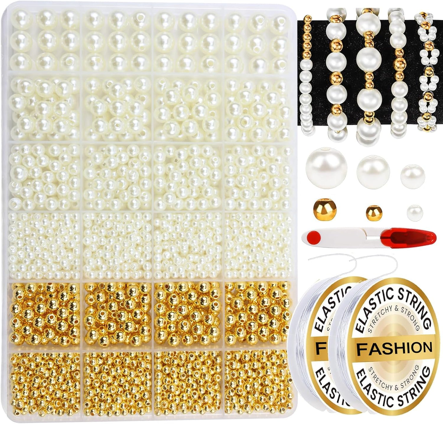 Hpebl 2136PCS Beads for Bracelets Pearl Bracelet Making Kit Friendship Bracelet Kits Bracelet Bead Kits Small Pearl Bead and Gold Beads Beading Kit for Bracelets Jewelry Making Kit