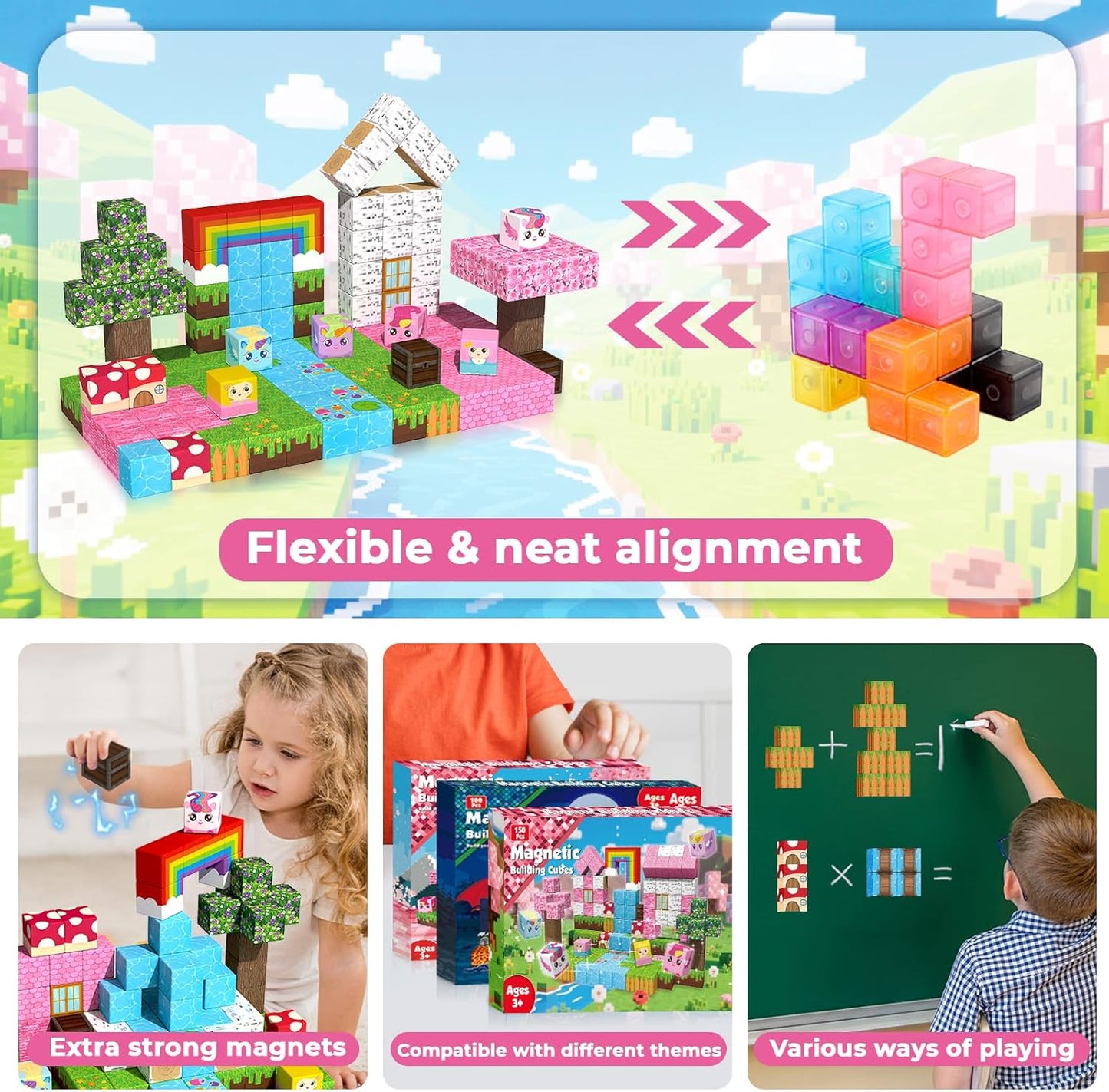 Goody King Magnetic Blocks |100PCS Magnetic Building Blocks Magic‘s House Magnetic Cube,Magnetic Blocks for Kids Ages 3-10,STEM Montessori Stacking Toy, Sensory Tiles Building Birthday for Toddlers