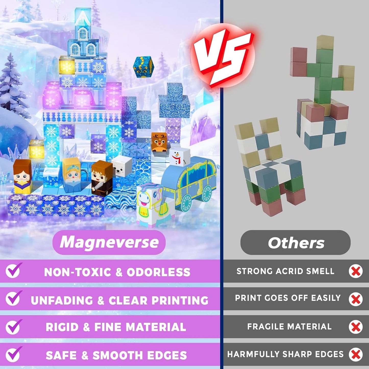 Magnetic Blocks - 100Pcs 0.8in Magnetic Building Block for Kids Ages 4-8, Transparent Magnet Block Blue Princess Castle, Magnet Cubes Tiles Princess Toy for Girl 3 4 5 6 7 8-12 Birthday Gift