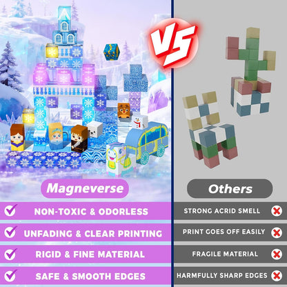 Magnetic Blocks - 100Pcs 0.8in Magnetic Building Block for Kids Ages 4-8, Transparent Magnet Block Blue Princess Castle, Magnet Cubes Tiles Princess Toy for Girl 3 4 5 6 7 8-12 Birthday Gift