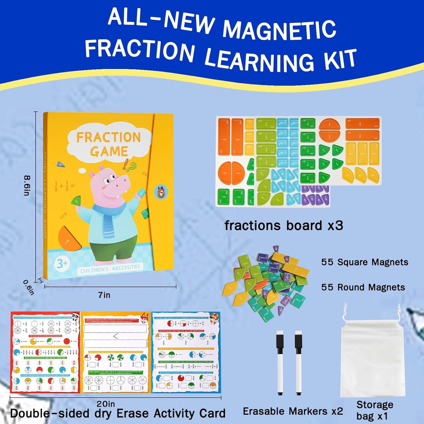 Magnetic Fraction Demonstration Book, Magnetic Fraction Tiles, Fractions Manipulatives, Score Disk Demonstrator Math Puzzle Learning Building Block Set- (2Set)