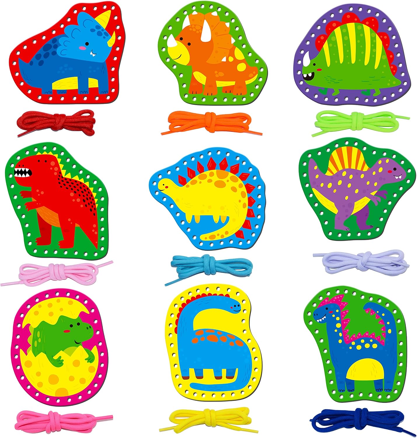 SpriteGru 9 Pieces Kids Lacing Cards, Double Sided Sewing Cards in 9 Vehicle Cards with 9 Colorful Laces, Imagination Development Lacing Toys Games for Children Educational and Learning Activity