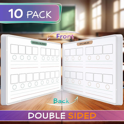 SCRIBBLEDO Phonemic Awareness Sounds & Blends Dry Erase Sheets 9”x12” Phonics Learning English Syllables Letter Practice Homeschool Teacher Student Supplies Classroom Pack of 10