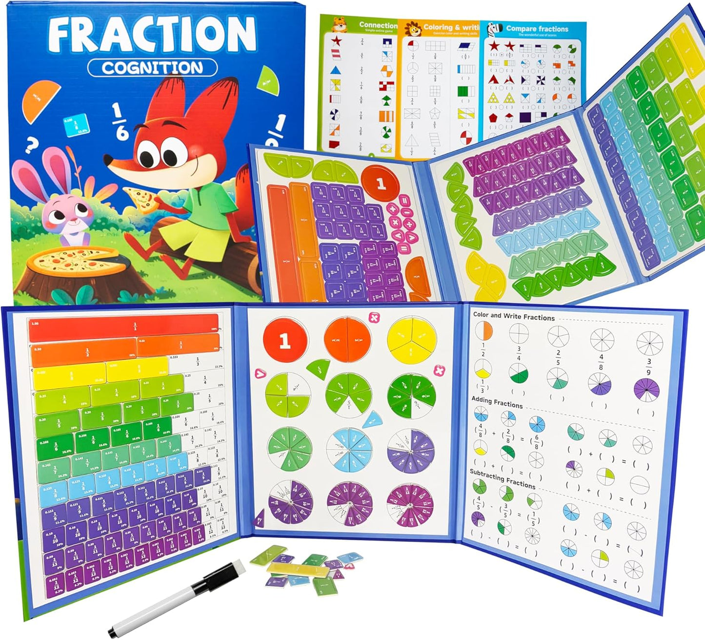 Magnetic Fraction Demonstration Book – 164CPS Magnetic Fraction Learning Tiles Montessori Manipulatives for Elementary School, Fraction Educational Puzzle for Classroom & Homeschool Toys for Kids