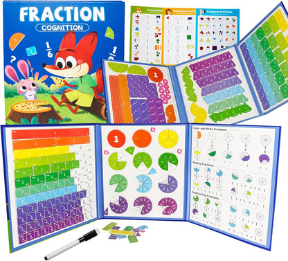 Magnetic Fraction Demonstration Book – 164CPS Magnetic Fraction Learning Tiles Montessori Manipulatives for Elementary School, Fraction Educational Puzzle for Classroom & Homeschool Toys for Kids