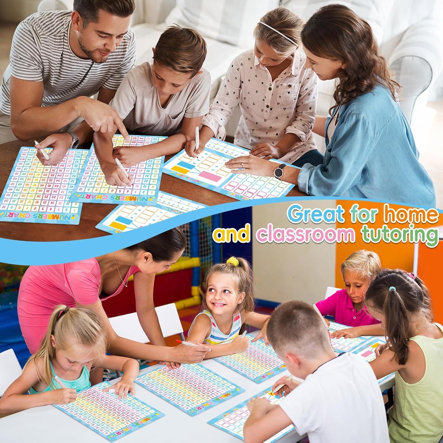 12 Pack 1-120 Number Chart Dry Erase Flash Card 9x12 in Number Bond Ten Frame Double-Sided Math Manipulatives Whiteboard for Kids Student Kindergarten Classroom Homeschool Teacher Supplies (Colorful)