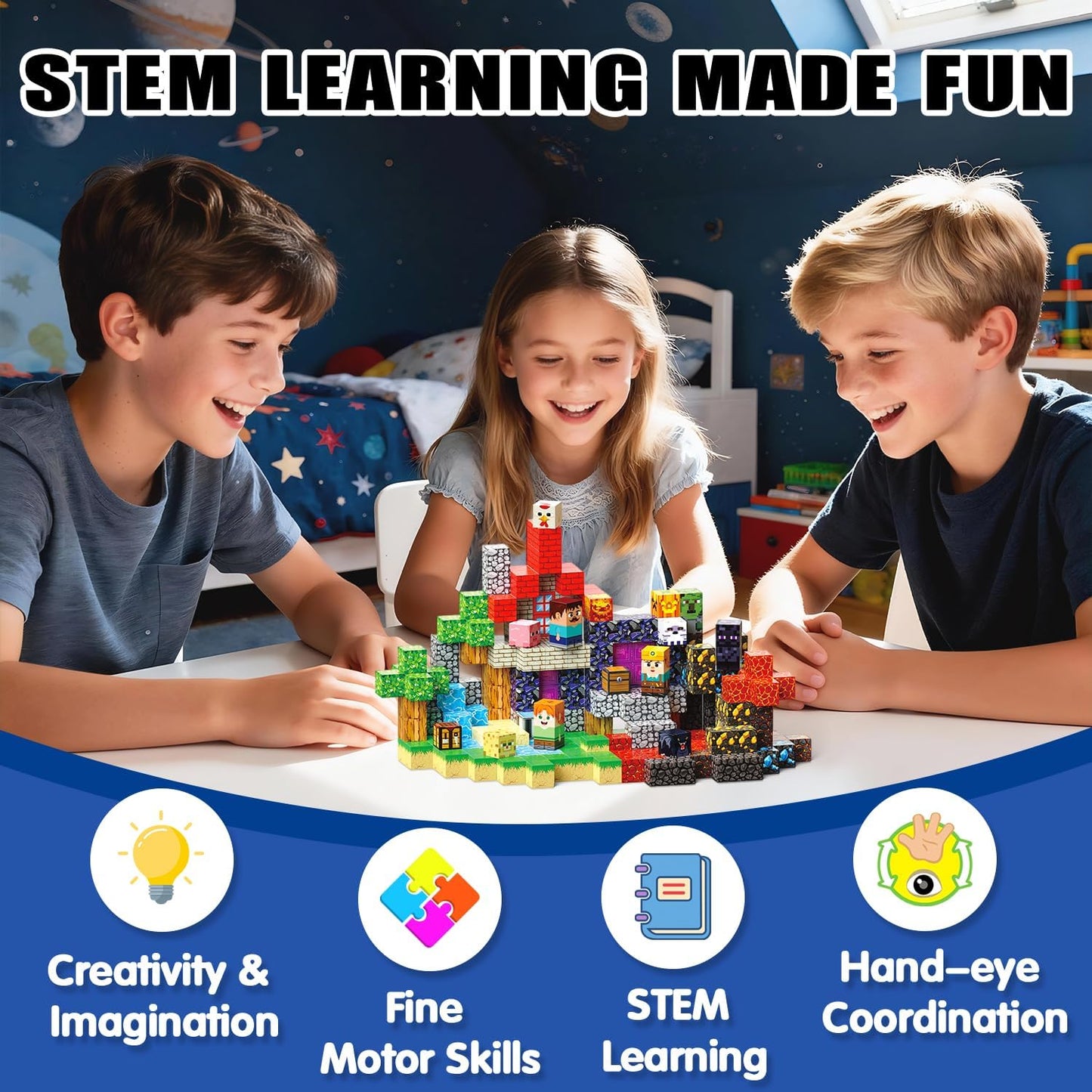 Magnetic Blocks Toys for Kids, 100 PCS Building Blocks Cubes, Stacking Magnetic Tiles Toys for Kids Toddlers Boys Girls Ages 3 4 5 6 7 8-12 Birthday Gifts Party Supplies (Underworld)
