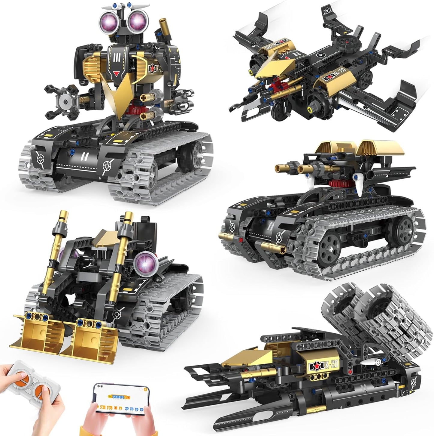 Robot Building Kit with APP/Remote Control STEM Gifts for Boys Age 8-16,Technic Coding Robotic Toys for Kids Birthday, Buildable 5in1 Models with 352+ Pieces