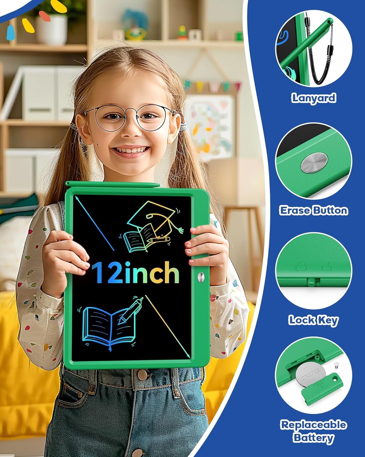 Bravokids Toys for 3-6 Years Old Girls Boys, LCD Writing Tablet 10 Inch Doodle Board, Electronic Drawing Pads, Educational Birthday Gift for 3 4 5 6 7 8 Years Old Kids Toddler (Blue)