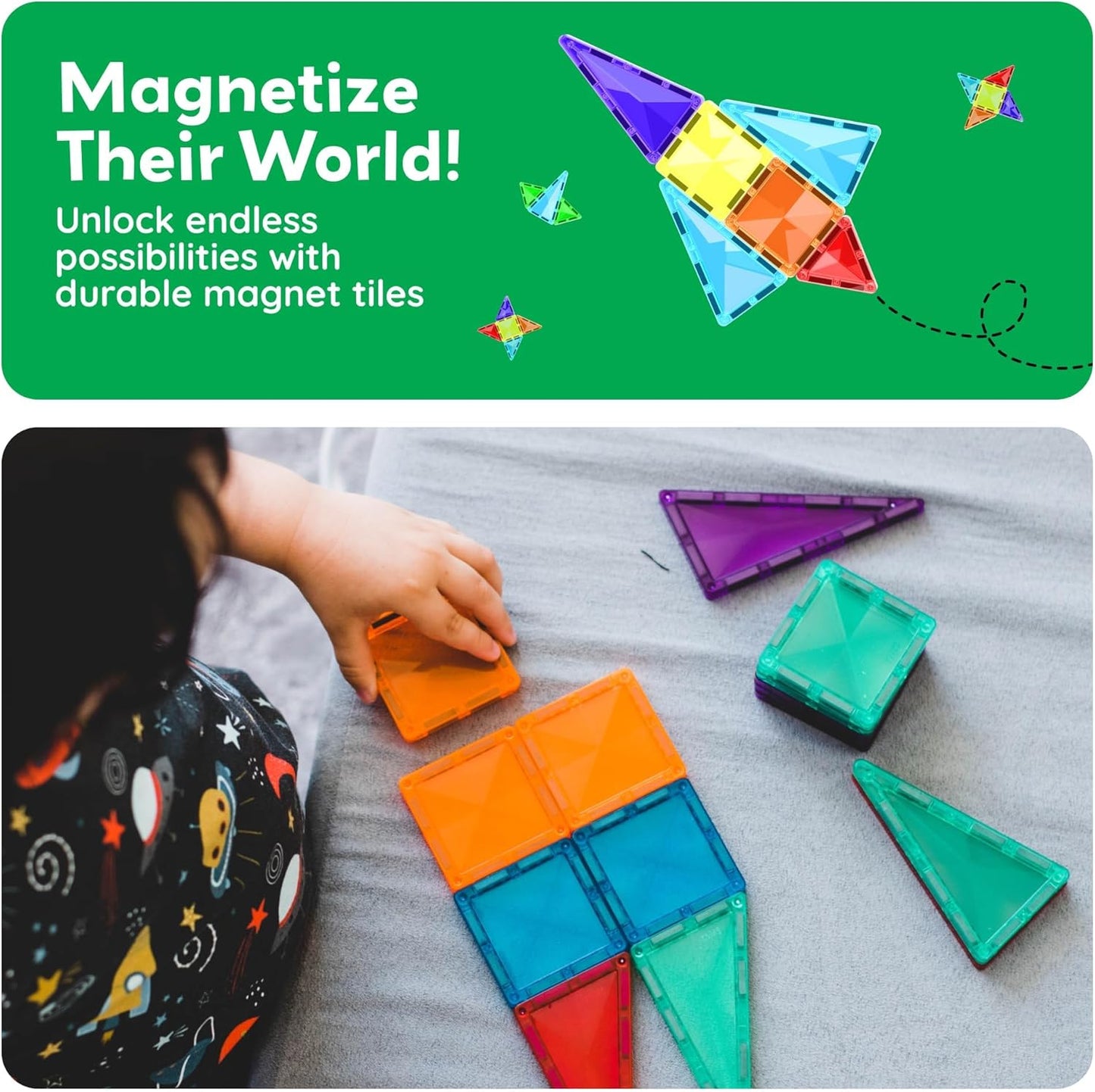PicassoTiles 60 pcs Mini Magnetic Tiles Magnet Toys Travel-Friendly On-The-Go Building Blocks for Kids Compact Lightweight Creative playset Preschool Montessori Early Learning STEM Kids Toy Ages 3+.
