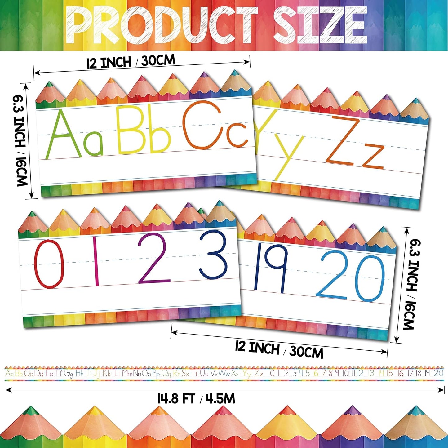 Alphabet for Classroom Wall - 15 PCS Crayon ABC Manuscript Alphabet Line for Classroom Wall Alphabet Bulletin Board Set for Pre School Elementary Classroom Homeschool, Playroom Bedroom Decorations