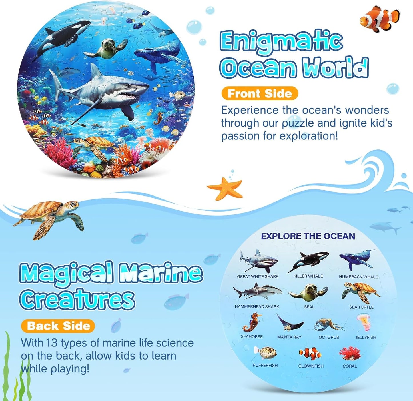 DIGOBAY Underwater Ocean Floor Puzzle for Kids Ages 4-6, Shark Toys for Boys Girls, 70 Pieces Large Jigsaw Shark Puzzles for Kids Ages 3-8, Educational Ocean Animals Toys for Birthday Christmas