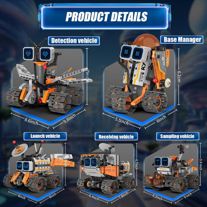 Sciencow 5 in 1 Space Robot Building Set, STEM Robotic Car Toy Kit, Remote & APP Controlled Building Robotics Toy, Christmas Birthday Gifts for Age 8-12 yrs Boys