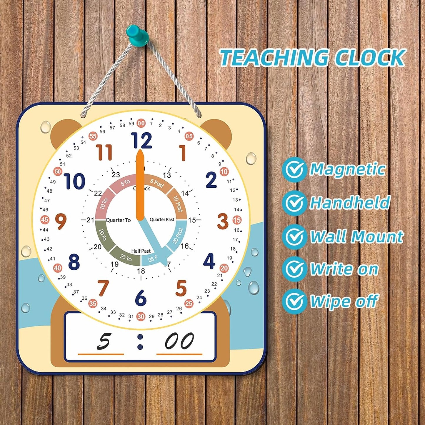 ANCOMEDO Large 12" Magnetic Writable Dry Erase Teaching Clock,Teaching Demonstration Clock for Kids Learning Time with Cute Style for Home School Classroom Supplies(12" x 11")
