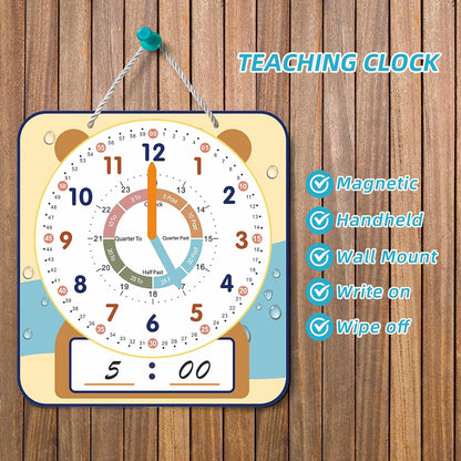 ANCOMEDO Large 12" Magnetic Writable Dry Erase Teaching Clock,Teaching Demonstration Clock for Kids Learning Time with Cute Style for Home School Classroom Supplies(12" x 11")