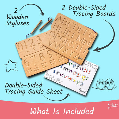Hulats Learn to Write: Portable Wooden Alphabet Letter Tracing Sensory Pad Board - Toddler Writing Practice for Kids Age 3-5, Montessori Toys for 3+ Year Old, Letter Tracing for Kids 3-5 Writing Tools