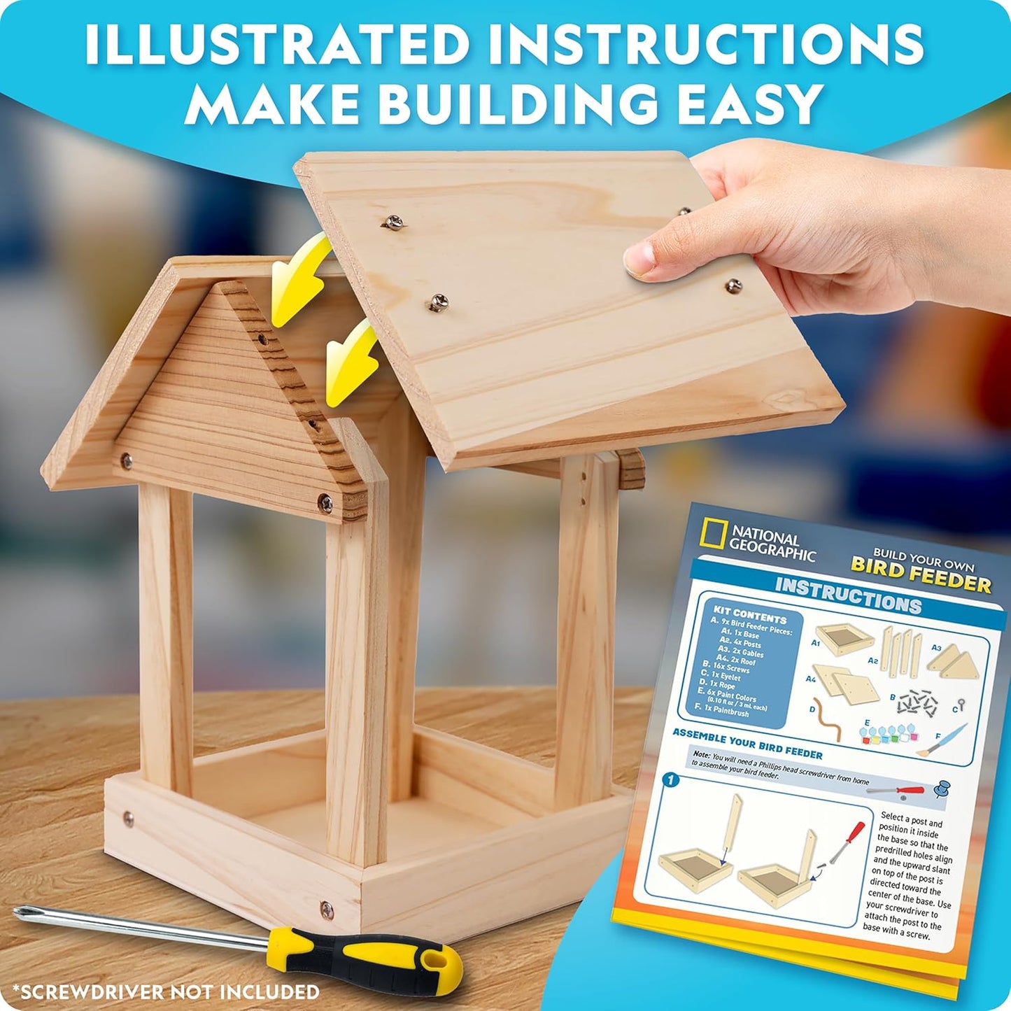 National Geographic Build a Bee Habitat Craft Kit for Kids – Paint & Build a House for Mason Bees, Outdoor Arts & Crafts, Nature Learning Activity, DIY Pollinator Garden Craft, Solitary Bee Hotel