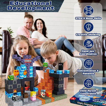 Goody King Magnetic Blocks |100PCS Magnetic Building Blocks Magic‘s House Magnetic Cube,Magnetic Blocks for Kids Ages 3-10,STEM Montessori Stacking Toy, Sensory Tiles Building Birthday for Toddlers
