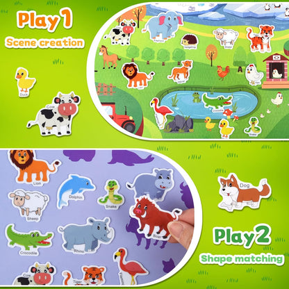 ASTARON Reusable Sticker Book for Toddlers, 88 Pcs Dinosaur Stickers Road Trip Activities Car Airplane Activities Travel Toys for Kids, Kids Quiet Time Activities (2-6 Age)