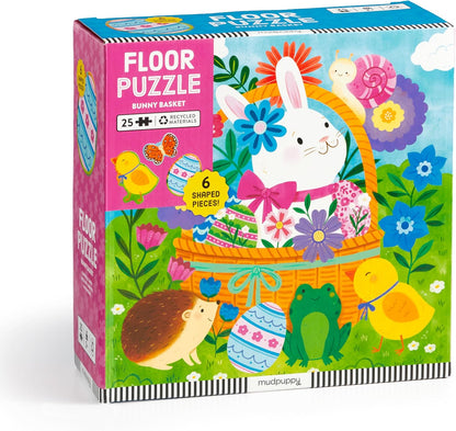 Mudpuppy Bunny Basket – 25 Piece Floor Puzzle with 6 Colorful Shaped Pieces Featuring A Cute Bunny Basket Scene