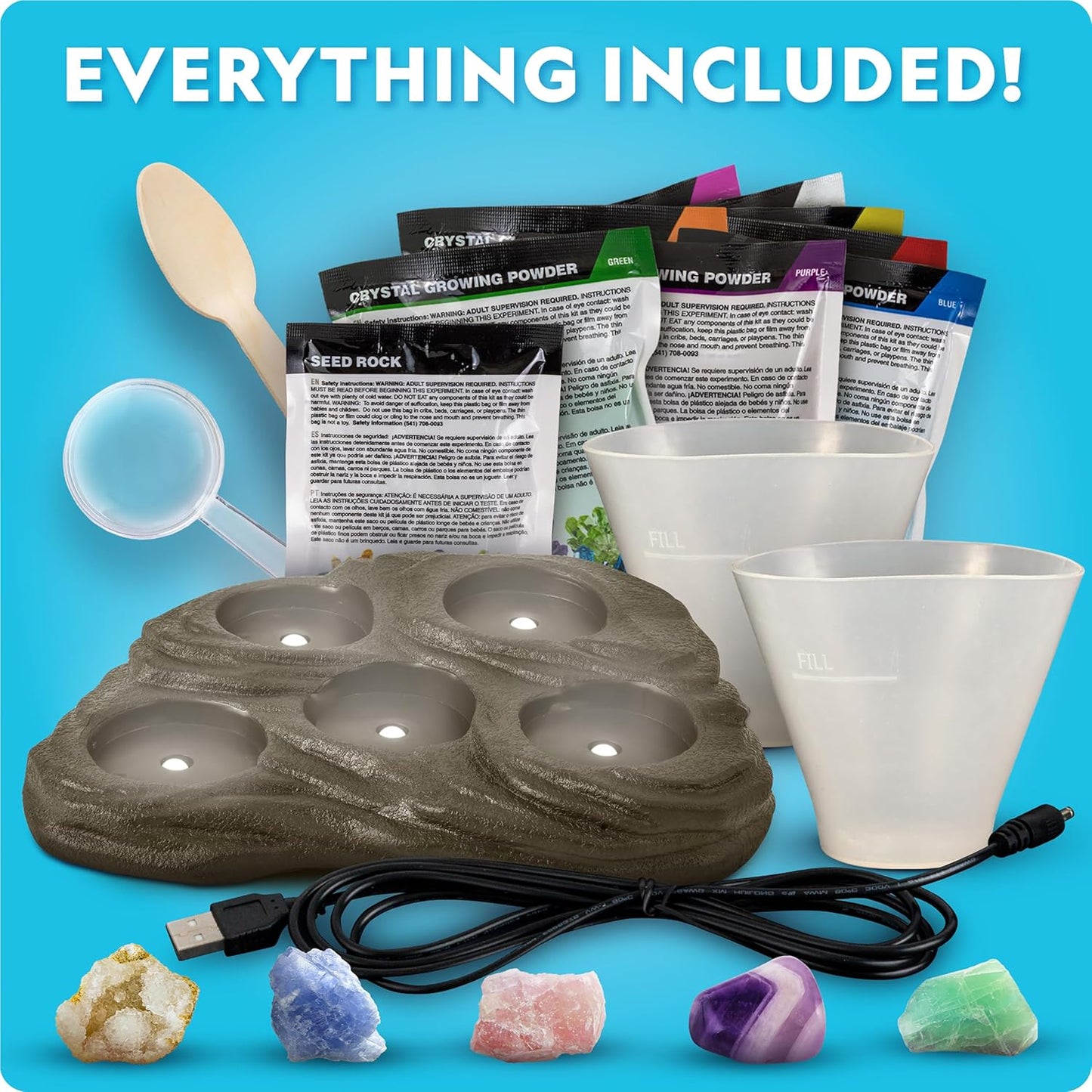 National Geographic Mega Crystal Growing Kit for Kids- Grow 6 Crystals with Light-Up Stand, Science Gifts for Kids 8-12, Crystal Making Experiment, Science Kit for Girls and Boys (Amazon Exclusive)