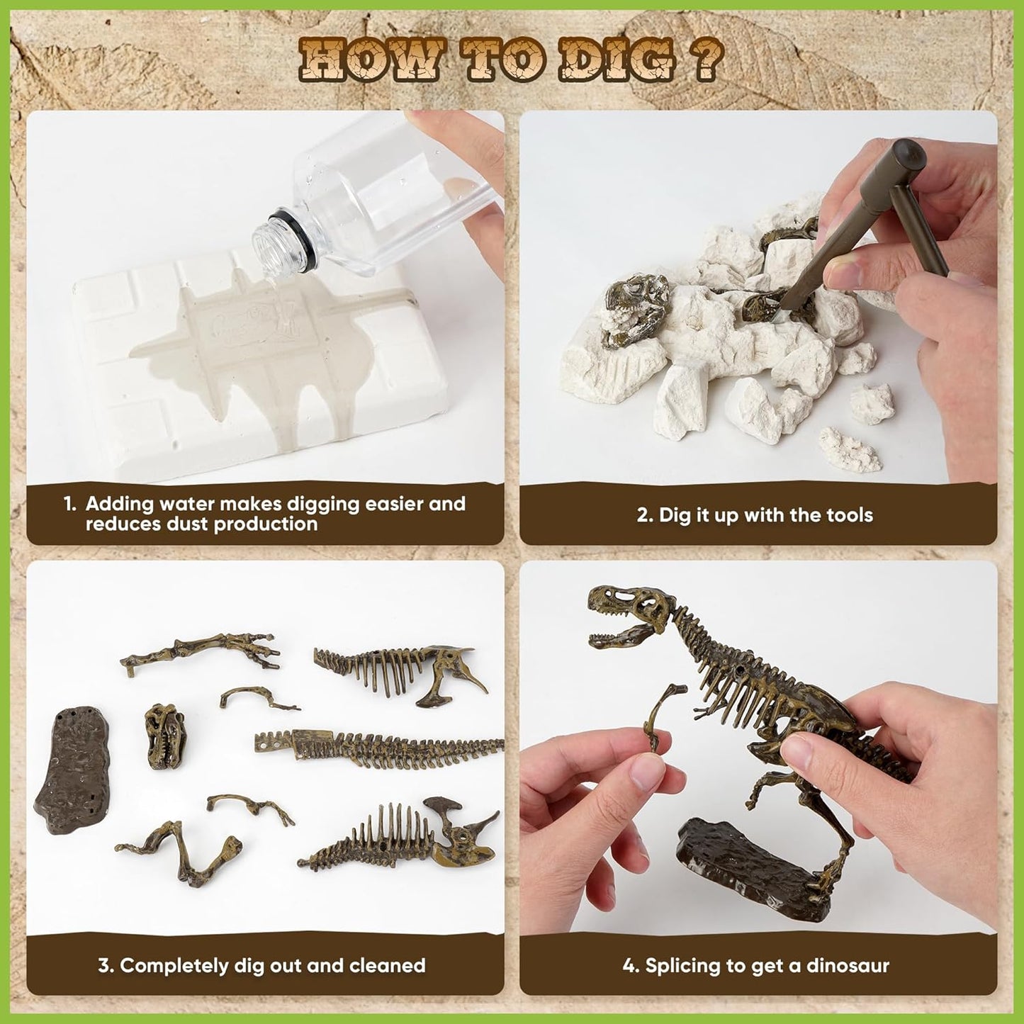VIBIRIT Dig Up Dinosaurs Skeleton Set,Dinosaur Digging Fossil Kit Model Toys,Excavation Kits for kids5-12year,Educational Realistic Toys for Kids,Boys,Girls