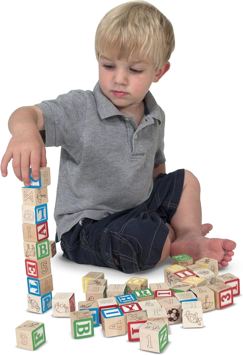 Melissa & Doug Deluxe Wooden ABC/123, 50-Piece Set of Classic Letter & Number Wooden Blocks (1” x 1”) with Storage Pouch, Sorting & Stacking Toys for Kids Ages 2+