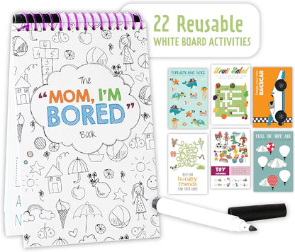 Squirrel Products Mom, I'm Bored Children's Activity Book, Fun Reusable Dry Erase Toy - Roadtrip Essentials, Word Games, Screen Free Activites for Kids Ages 3 and Up - Original Version