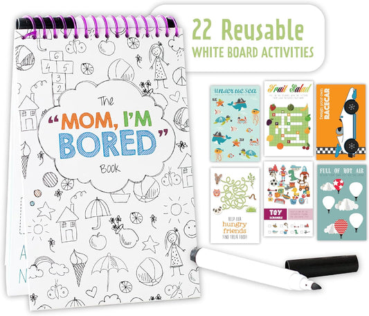 Squirrel Products Mom, I'm Bored Children's Activity Book, Fun Reusable Dry Erase Toy - Roadtrip Essentials, Word Games, Screen Free Activites for Kids Ages 3 and Up - Original Version