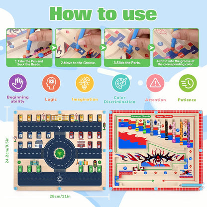 Gifts for Girls 2 in 1 Montessori Toys Magnetic Color and Number Maze Toys for Girls Toddler Wooden Magnetic Puzzles Toddler Preschool Learning Activities Busy Board Game