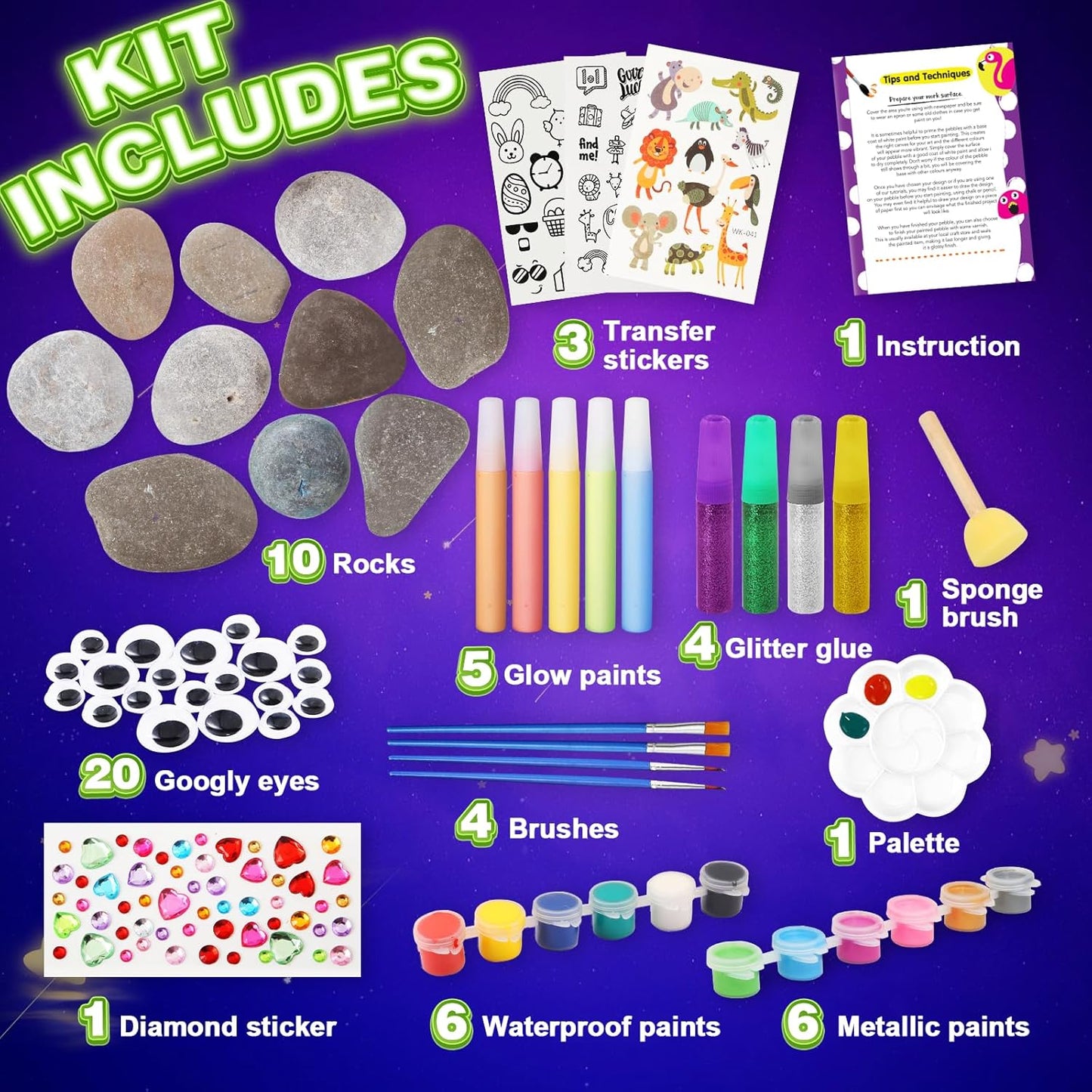 Toidgy Rock Painting Kit for Kids - Glow in The Dark, Arts and Crafts Gift for Boys Girls Ages 4-12, Craft Kits Art Supplies for Kids Activities, Creative Art Toys Age 4, 5, 6, 7, 8, 9, 10, 11, 12