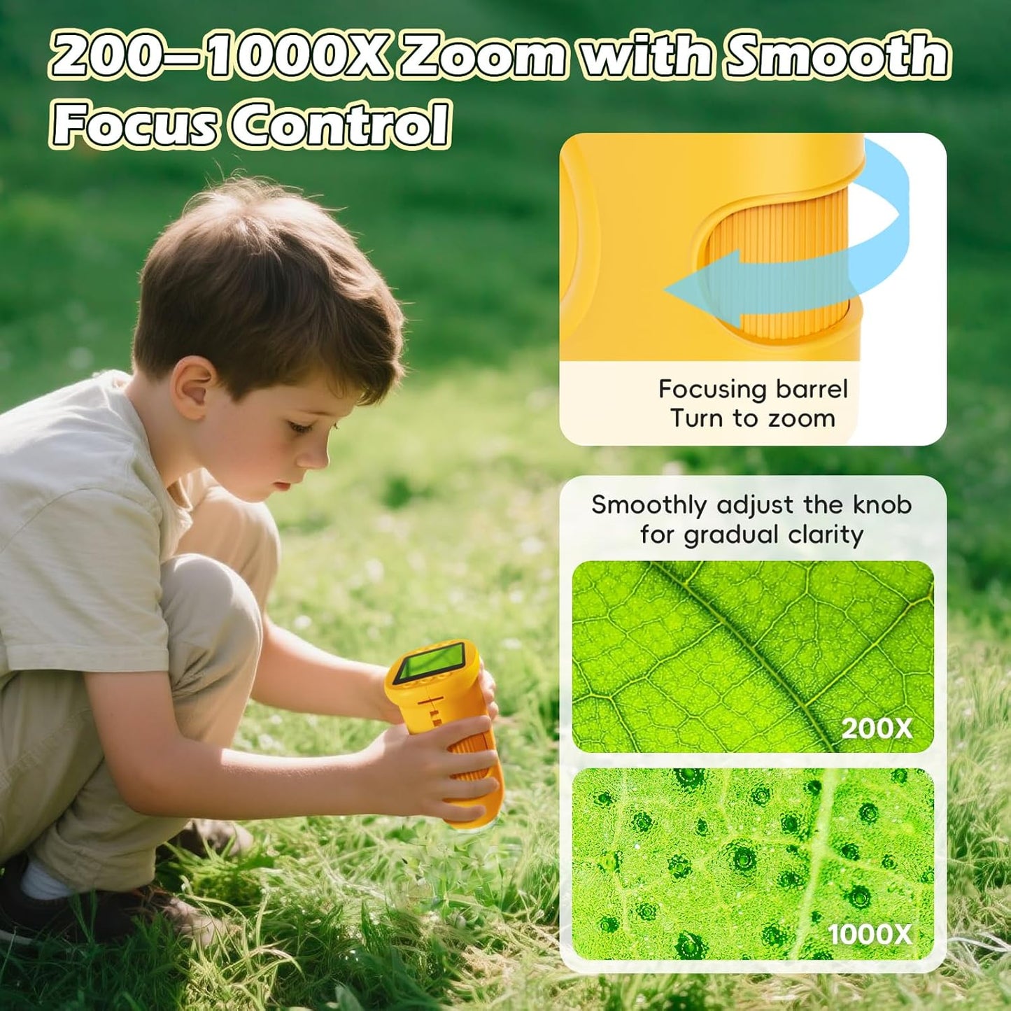 Alotwan Kids Microscope Digital 1000X Zoom, Mini Pocket Handheld Microscope Portable Travel Toys, HD Camera Video Magnifying Glass, Christmas Birthday Gifts for Girls, STEM Toys for Toddlers Age 3-8