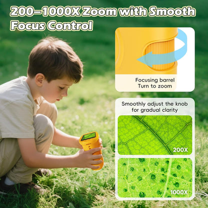 Alotwan Kids Microscope Digital 1000X Zoom, Mini Pocket Handheld Microscope Portable Travel Toys, HD Camera Video Magnifying Glass, Christmas Birthday Gifts for Girls, STEM Toys for Toddlers Age 3-8