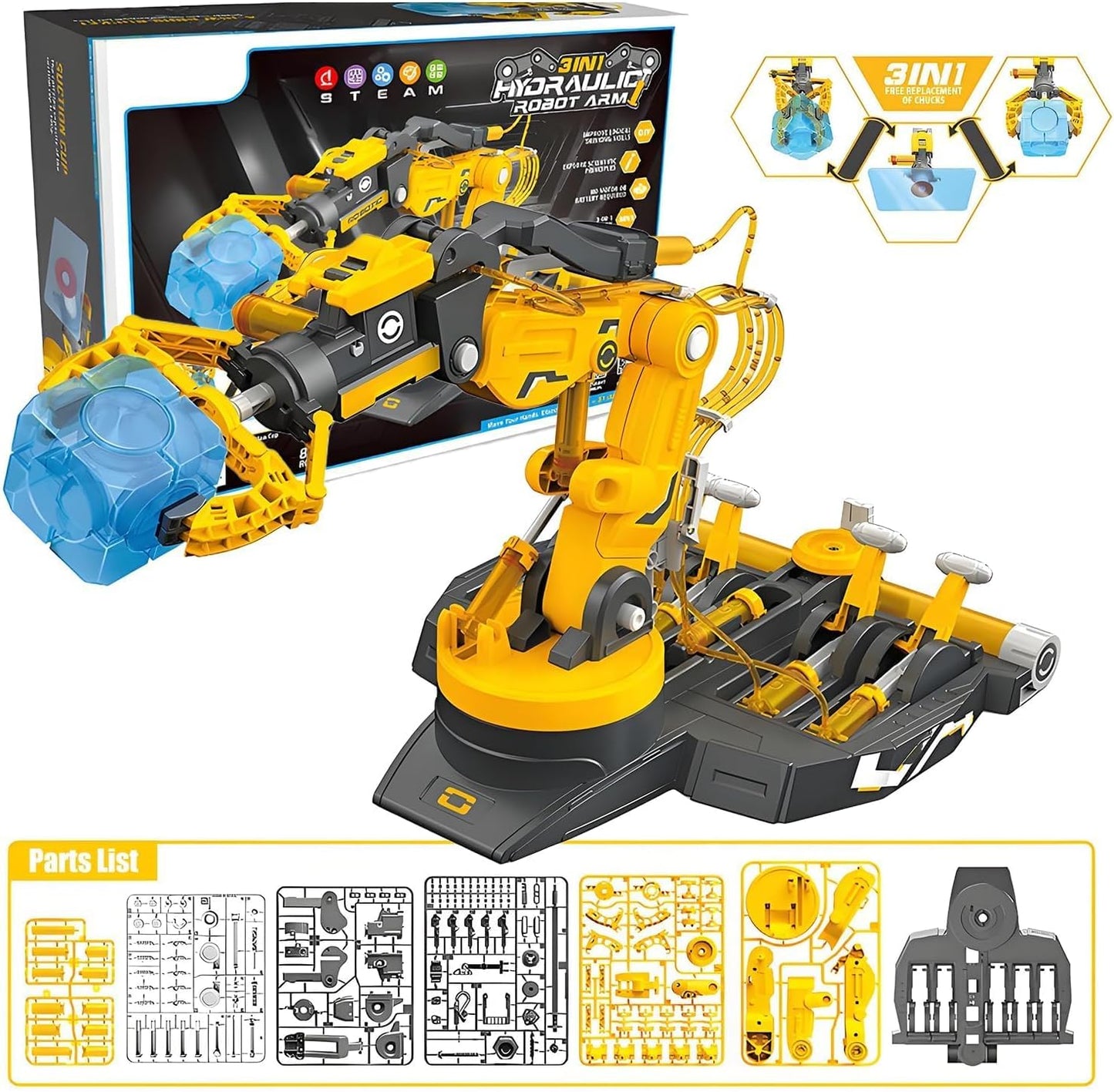 Hydraulic Robot Arm Kit STEM Building Projects Toy Science Kits 3 in 1 Children Hydraulic Mechanical Arm Toy Scientific Experiment for Kids Over 8 Years[Blue]