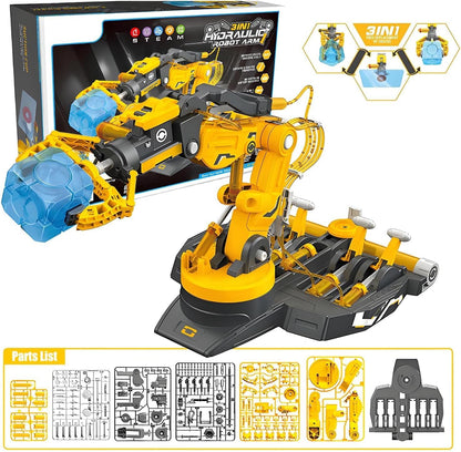 Hydraulic Robot Arm Kit STEM Building Projects Toy Science Kits 3 in 1 Children Hydraulic Mechanical Arm Toy Scientific Experiment for Kids Over 8 Years[Blue]