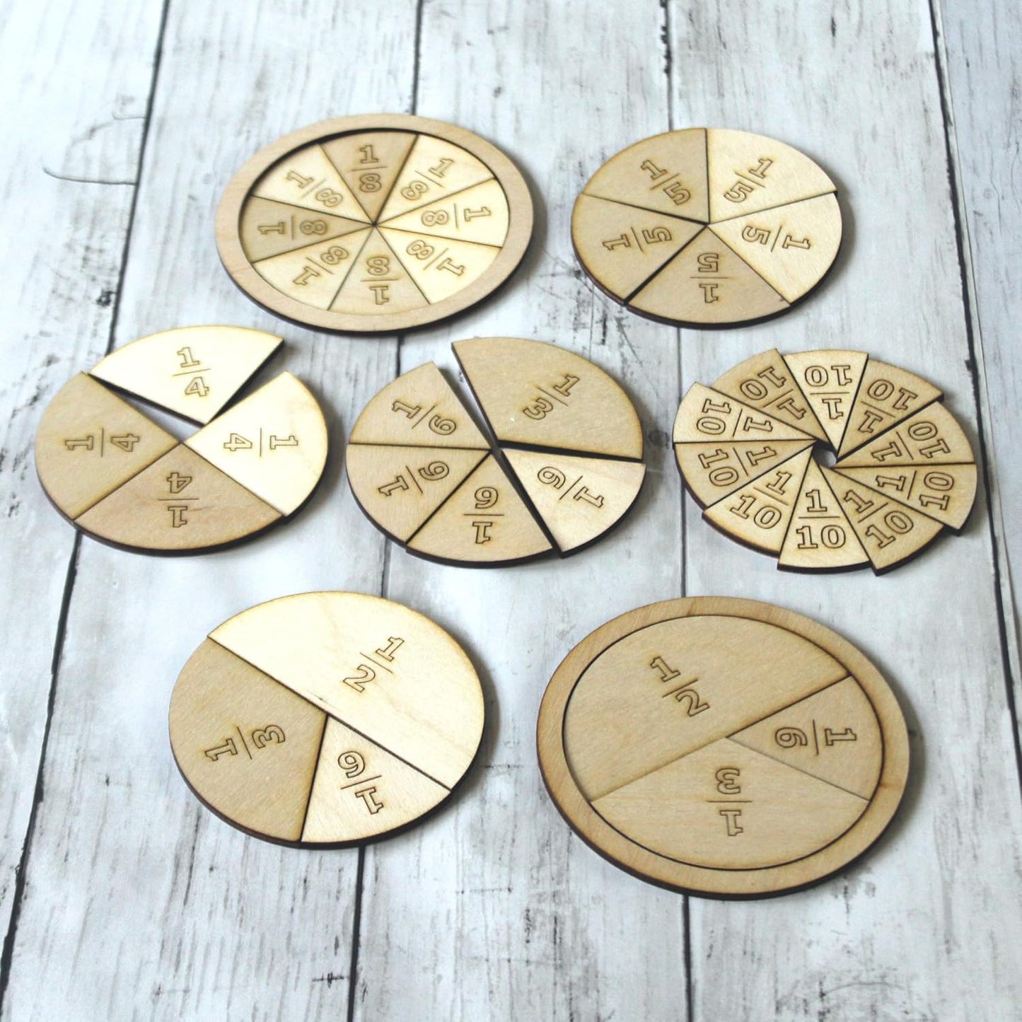 Fractions Learning Aid, Wooden Mathematics Manipulatives