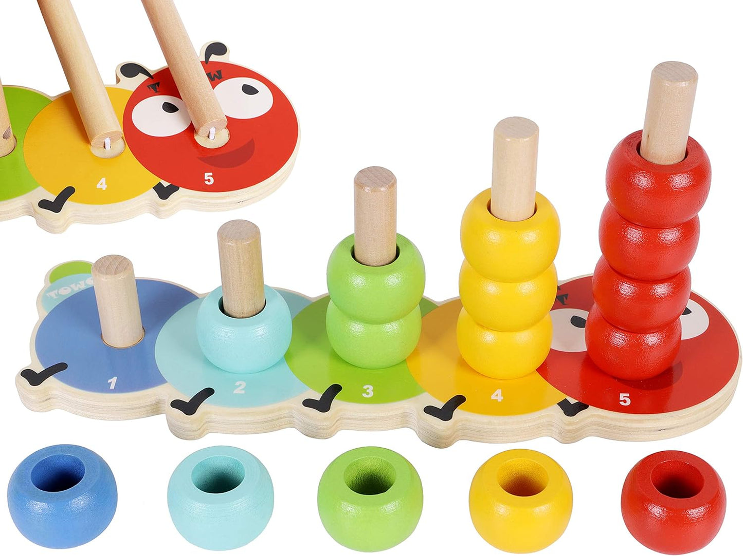 TOWO Wooden Stacking Rings and Counting Games with 45 Rings Number Blocks- Counting Ring Stacker-Wooden Sorting Counting Toy for 3 Years Old Kids Maths Learning Montessori Materials
