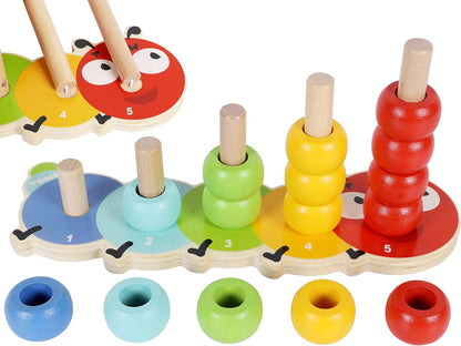 TOWO Wooden Stacking Rings and Counting Games with 45 Rings Number Blocks- Counting Ring Stacker-Wooden Sorting Counting Toy for 3 Years Old Kids Maths Learning Montessori Materials