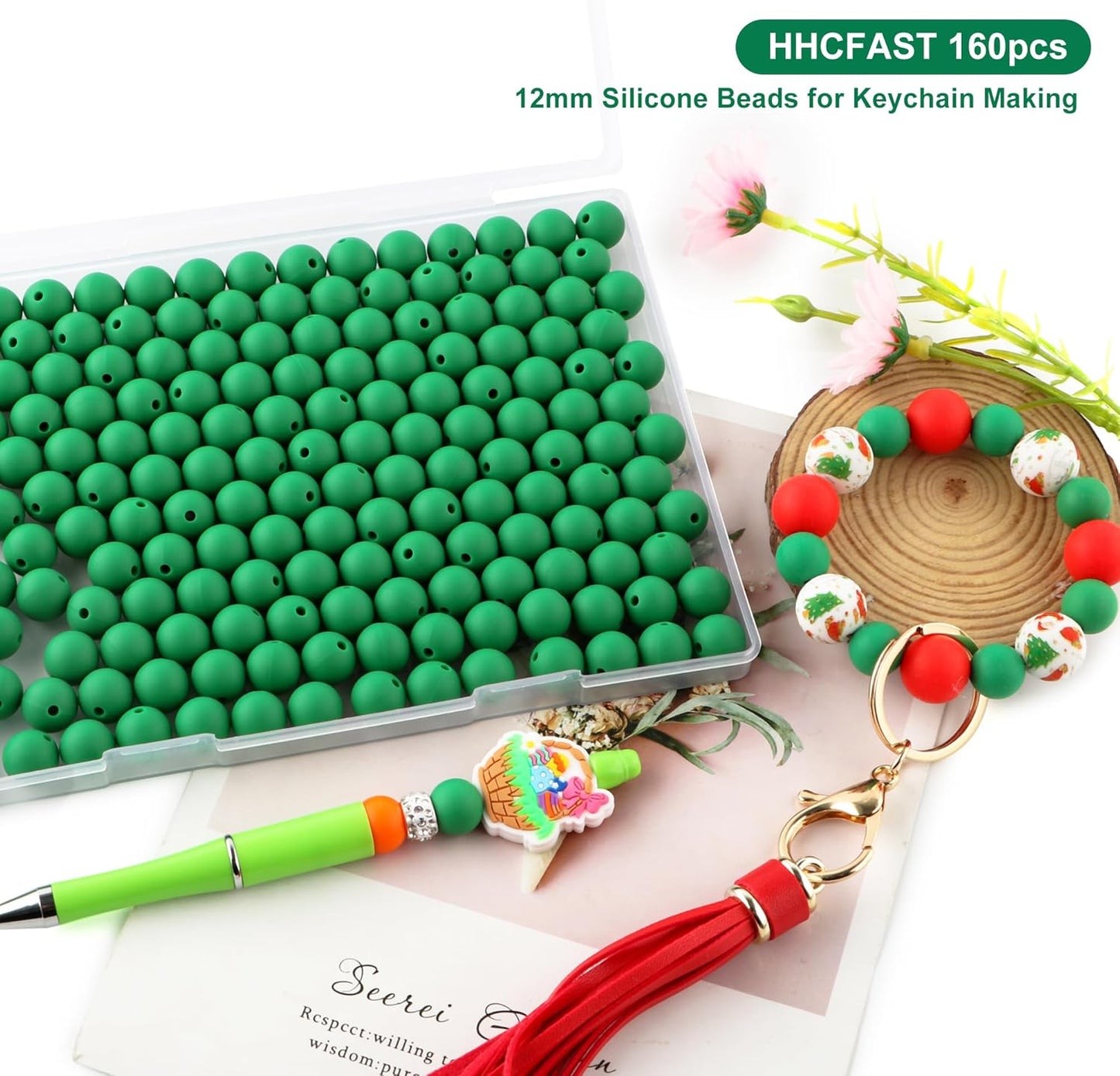 65Pcs 19mm Silicone Beads for Keychain Making Bracelet Necklace, Bulk Round Silicone Beads for Pens（Christmas Green） - Colors A