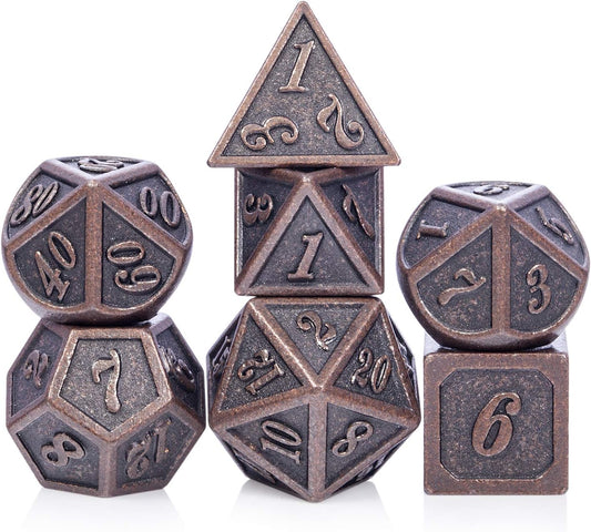 DnDnD Heavy Polyhedral Metal Dice Set with Metal Box, 7-die Shiny Blue Surface with Golden Number for RPG,Dungeons and Dragons,Pathfinder,Shadowrun,D&D,Role Palying Game and Math Teaching - Colors B