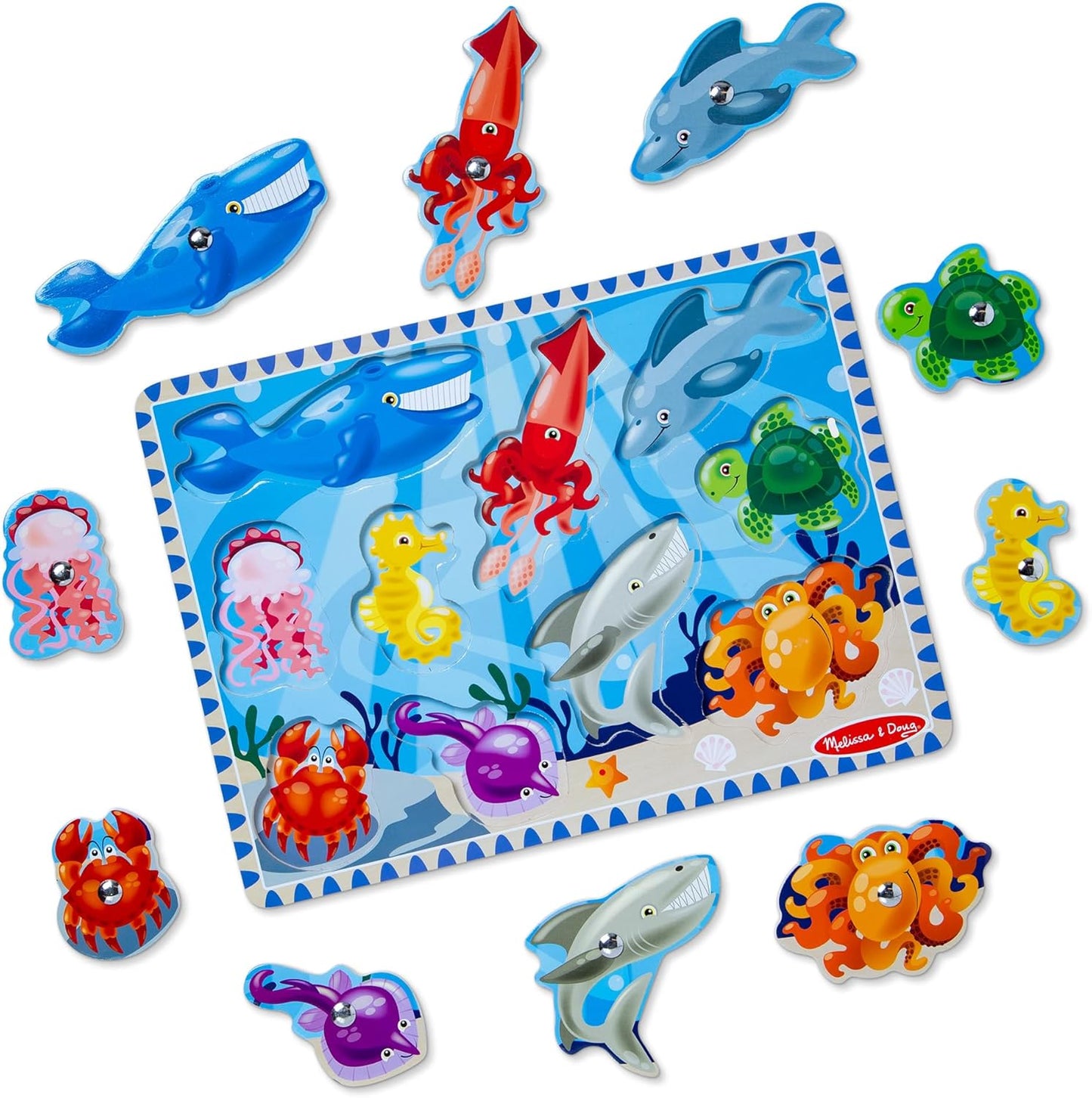 Melissa & Doug Magnetic Wooden Fishing Game and Puzzle with Wooden Ocean Animal Magnets