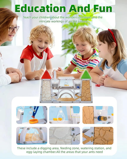 Ant Farming Castle - Ant Habitat Science Learning Kit with Yellow Sand and Tool, Large Viewing Area Ant Colony Observation Kit Educational Science Gifts for Boys, Girls